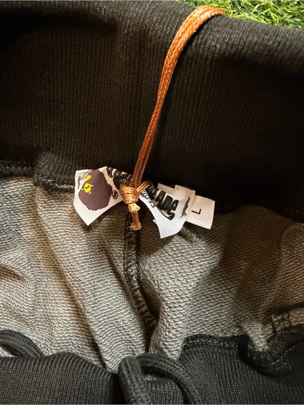 Bape Black & Gray Camo Shorts with Green Accent Strap